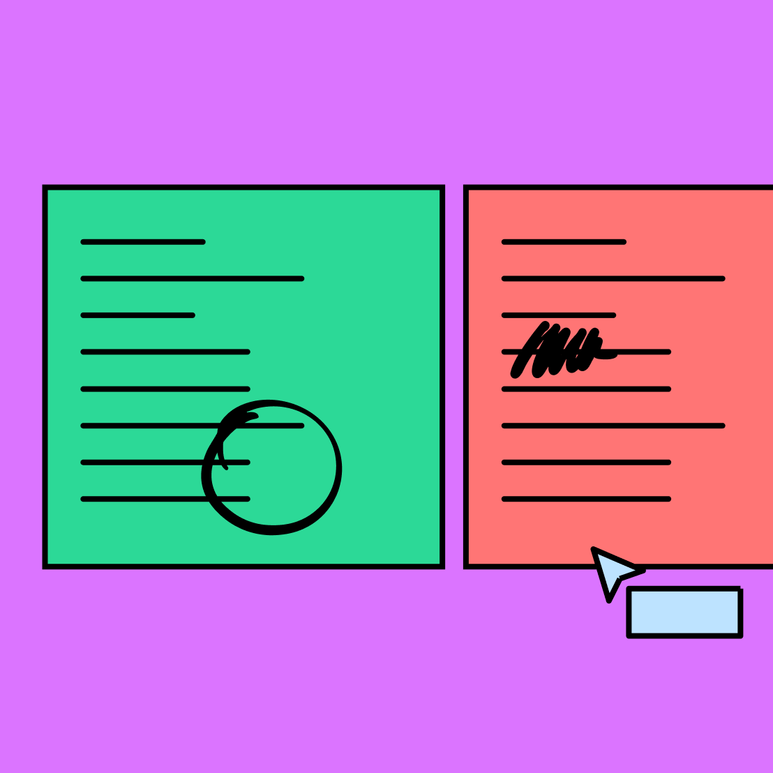 green piece of paper with text and scribbles marking it up