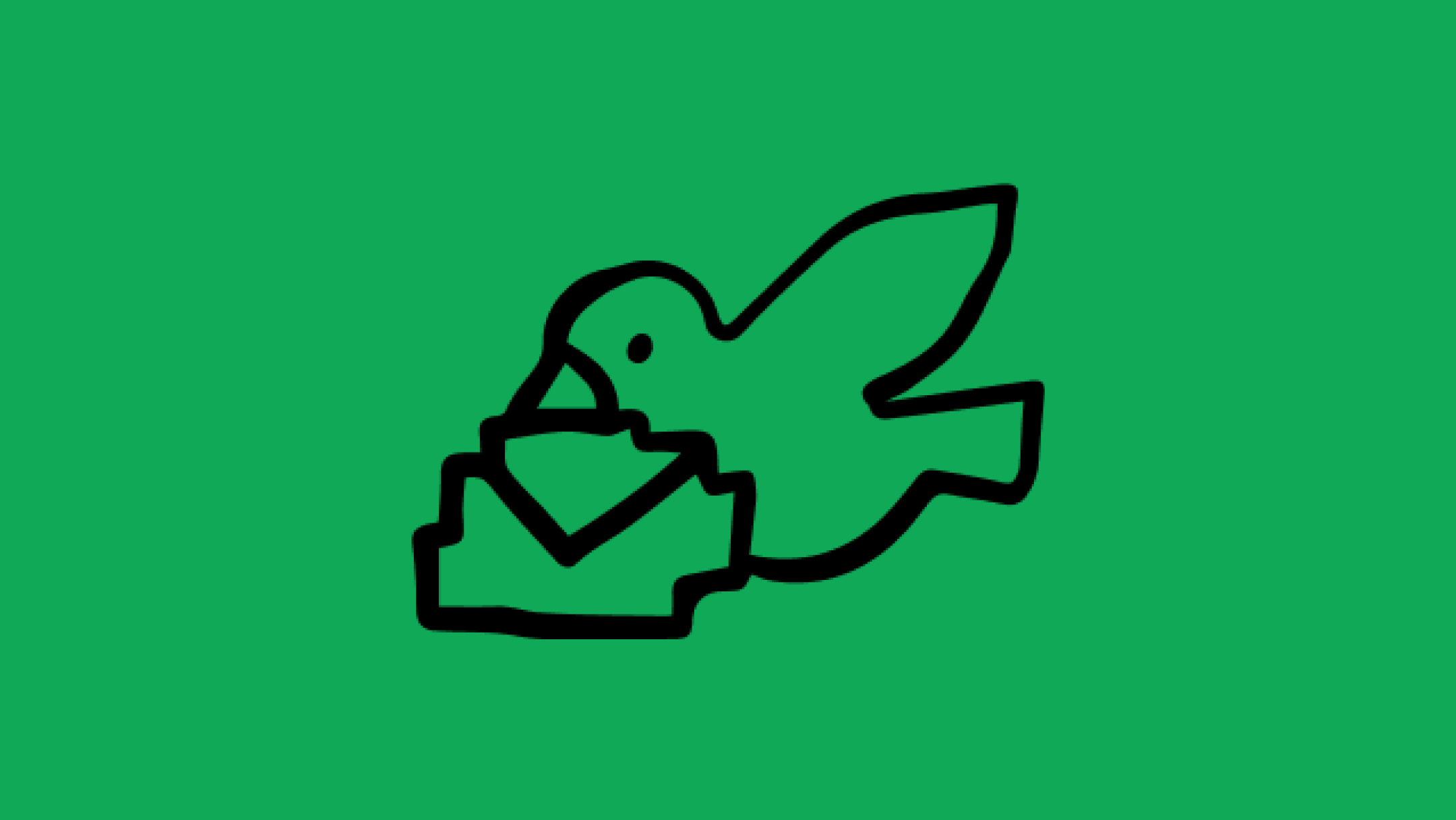 A bird carries a pixelated envelope in its beak.