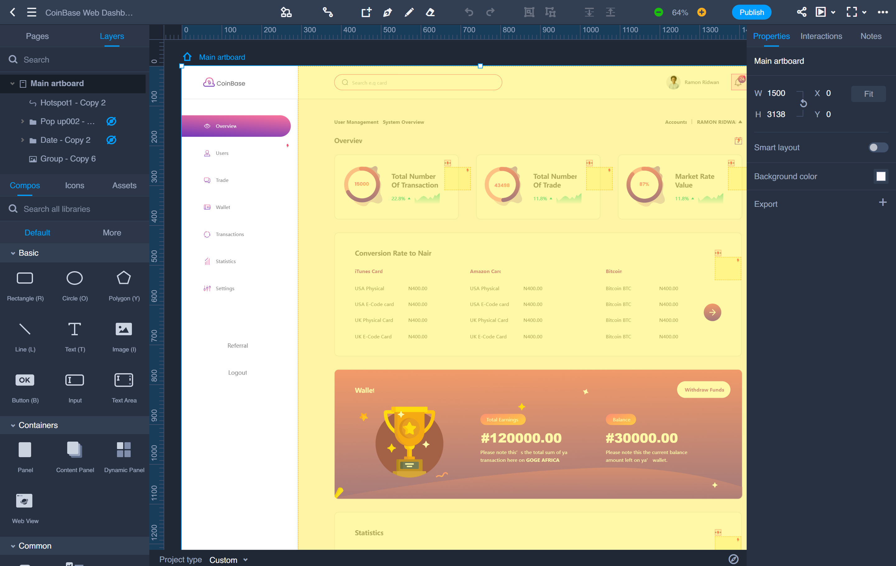 A screenshot of a team using Mockplus to create a web page UI.
