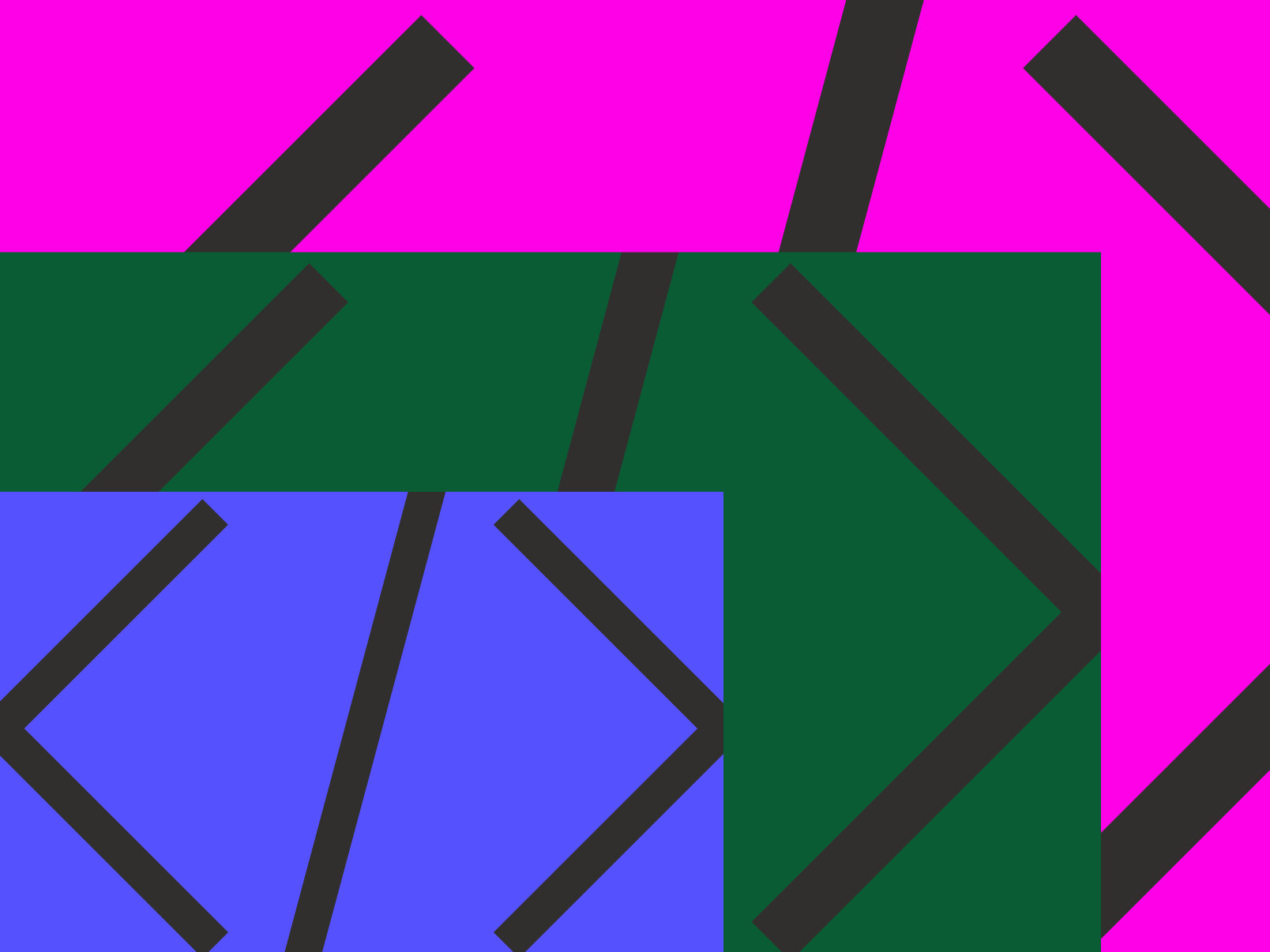 An abstract graphic with fuscia, green, and blue rectangles and a code symbol