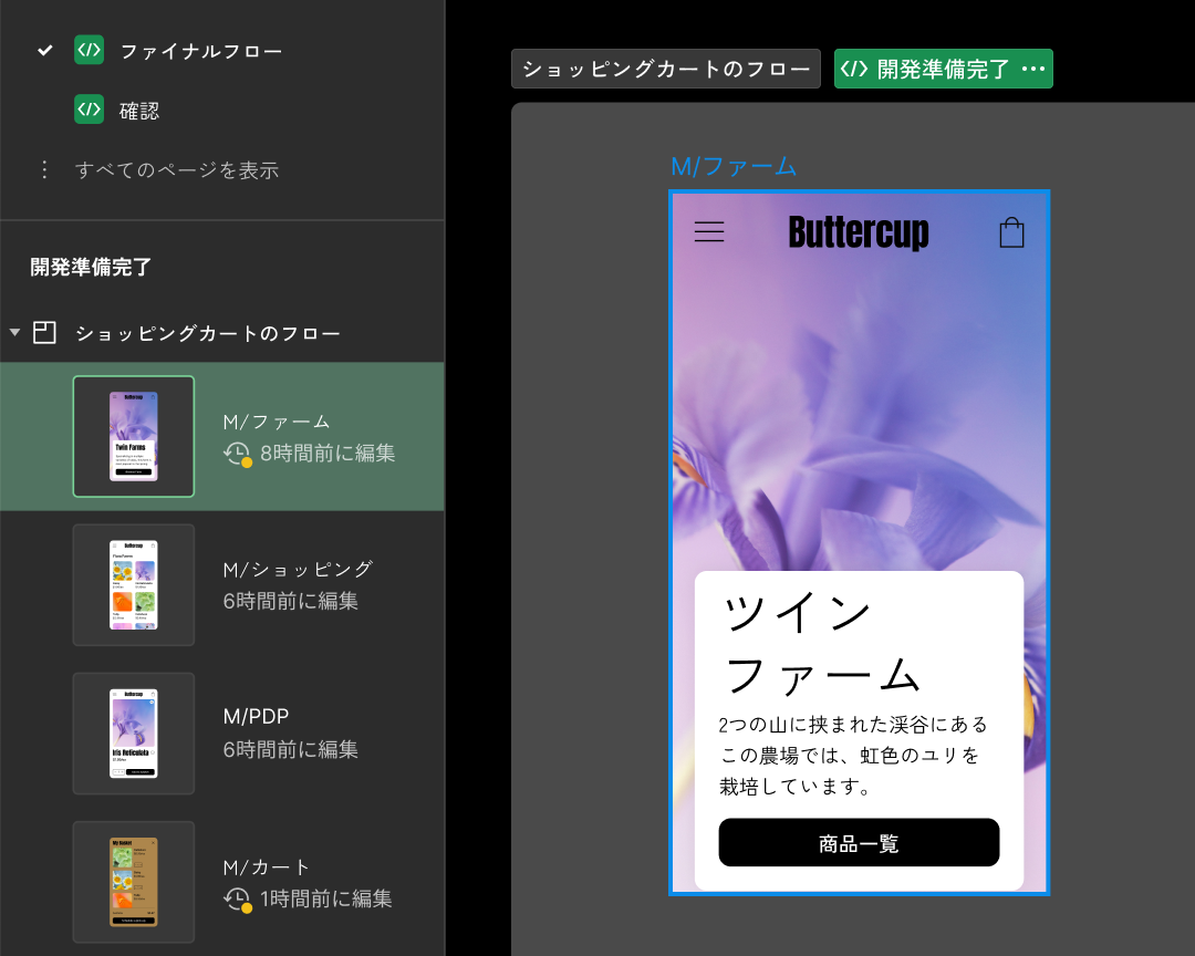 開発モードの開発準備完了のセクションを示す画面