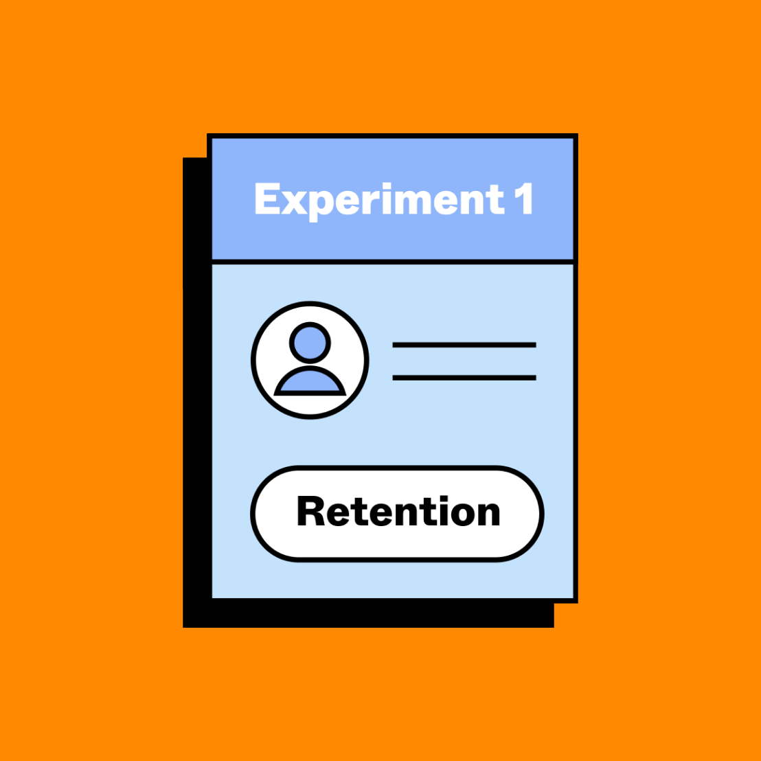 blue rectangular text box labeled Experiment 1 with a user symbol and labels overlaying it