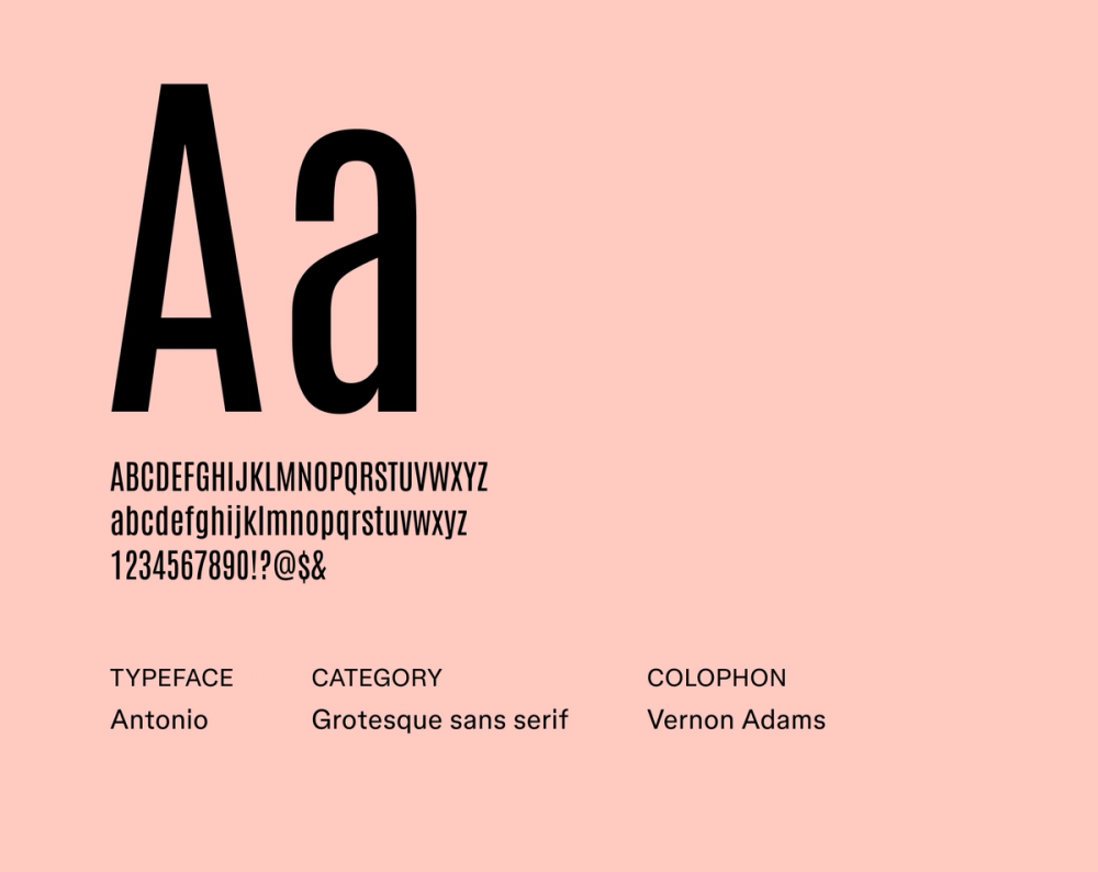 Antonio – Beispiel für eine minimalistische Schriftart.