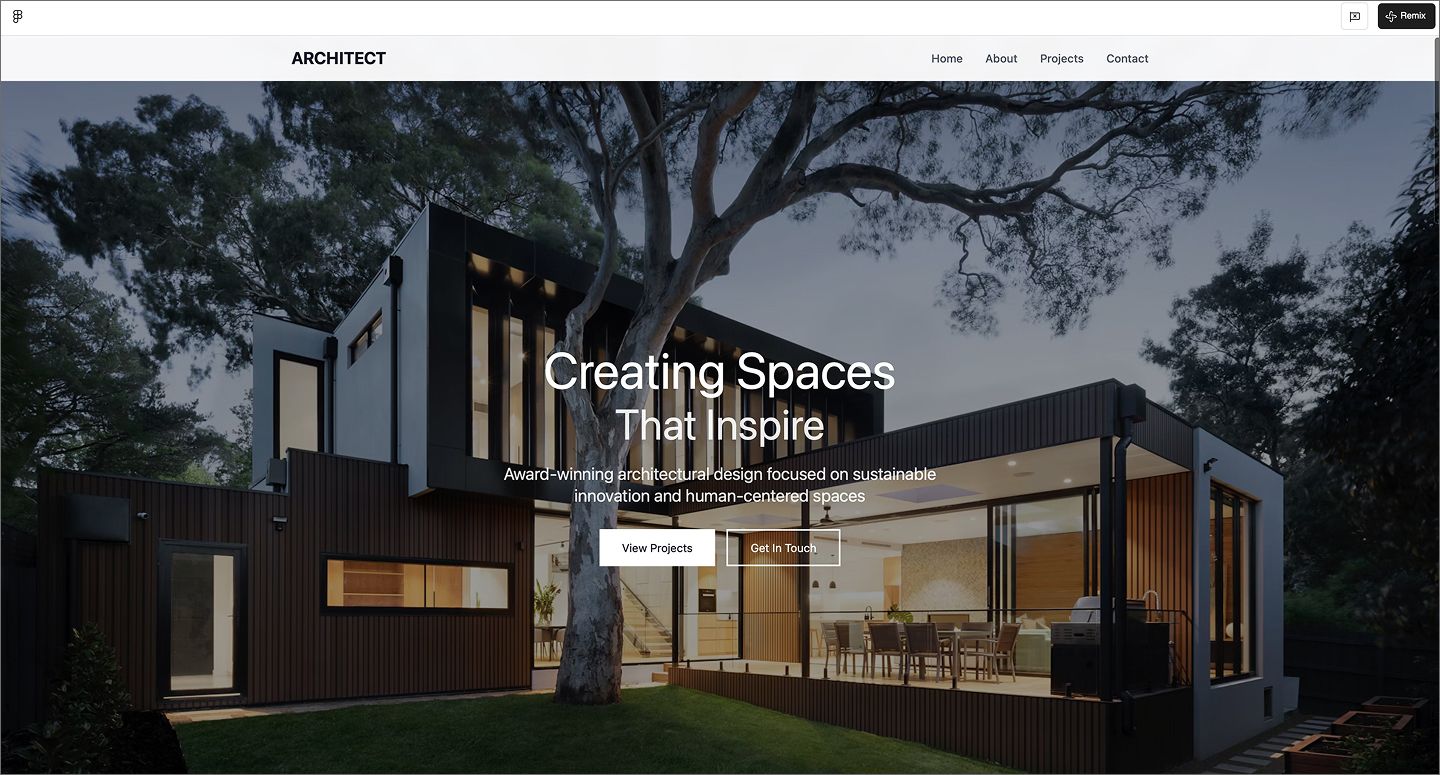 Screenshot of the architectural portfolio created using Figma Make.