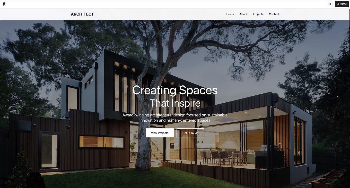Screenshot of the architectural portfolio created using Figma Make.
