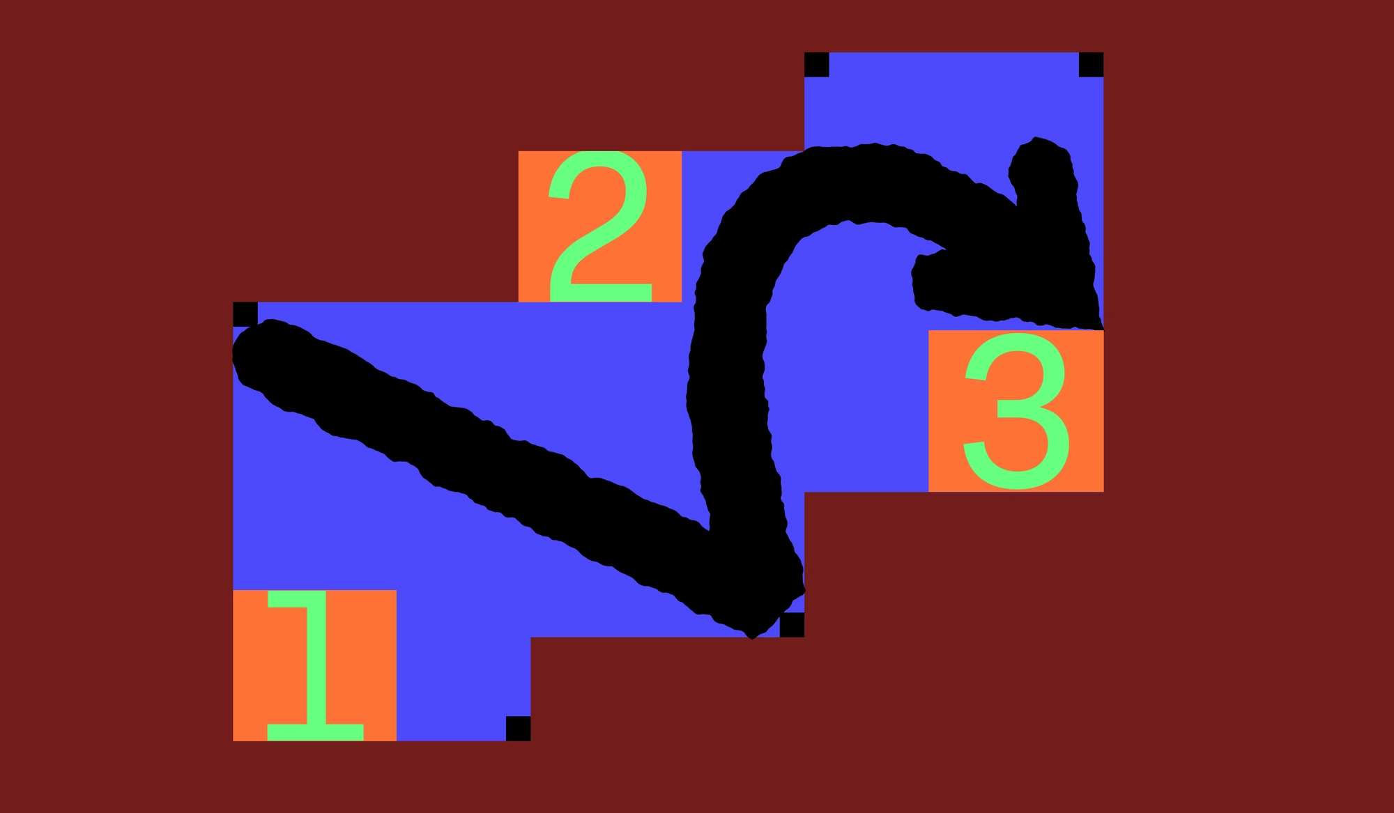 An illustration of a bouncing arrow on a purple background, surrounded by the numbers 1, 2, 3