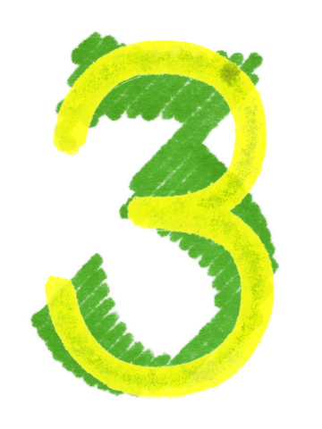 a yellow numeral three overlaid on a dark green numeral three