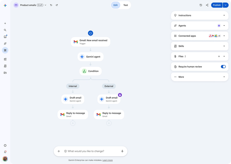 A node-based workflow outlines how an agent should respond to a new email