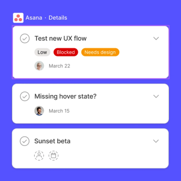 Widget Asana comportant trois tâches à effectuer