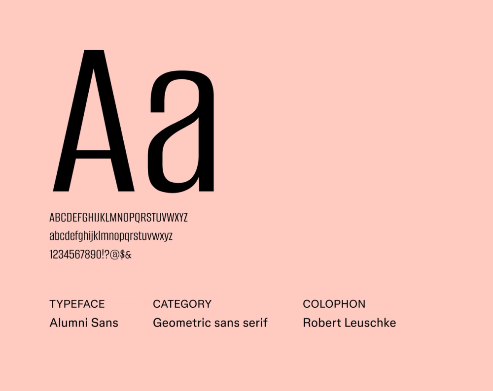 Alumni Sans – Beispiel für eine minimalistische Schriftart.