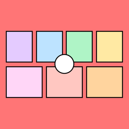 several boxes laid out in two rows with white circle in the middle tying them all together