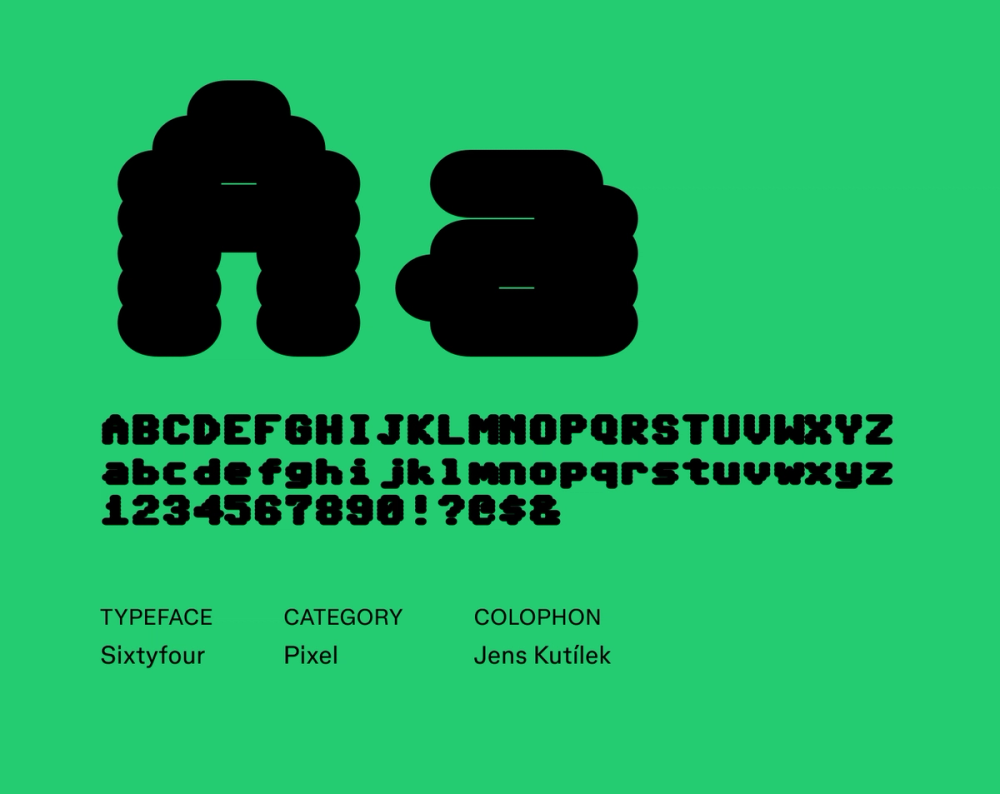 Sixtyfour futuristic font example.