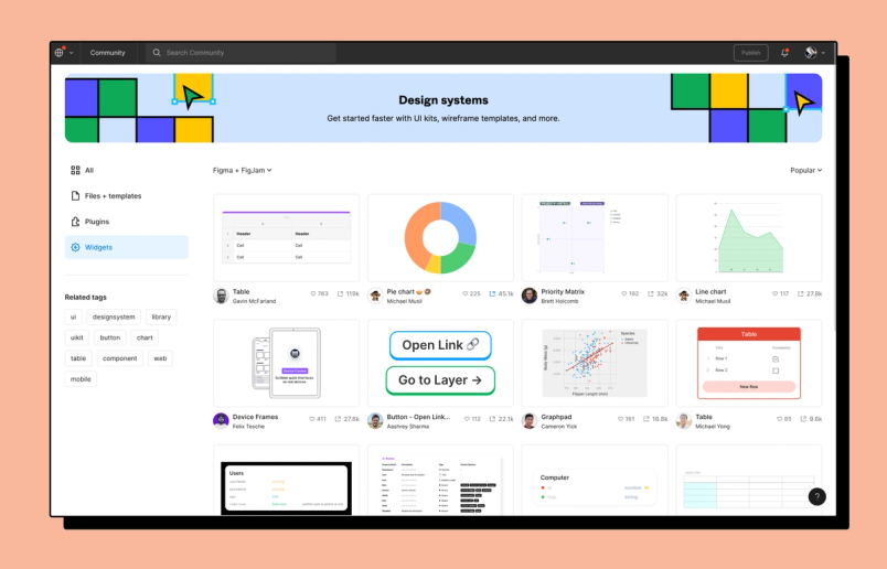 screenshot of figma community page showing design systems widgets