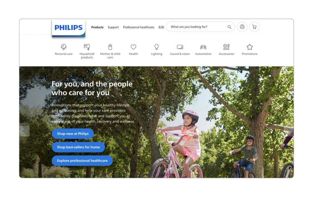 Several sample Philips CTAs, including “Shop new at Philips.”