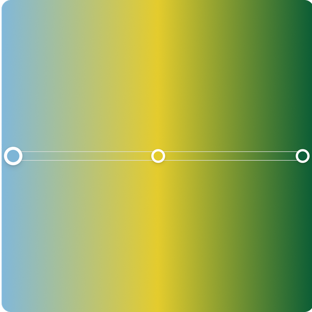 Multicolor linear gradient editor with three adjustable color stops transitioning from blue to yellow to green.