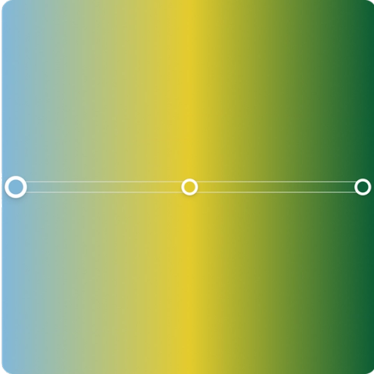 Multicolor linear gradient editor with three adjustable color stops transitioning from blue to yellow to green.