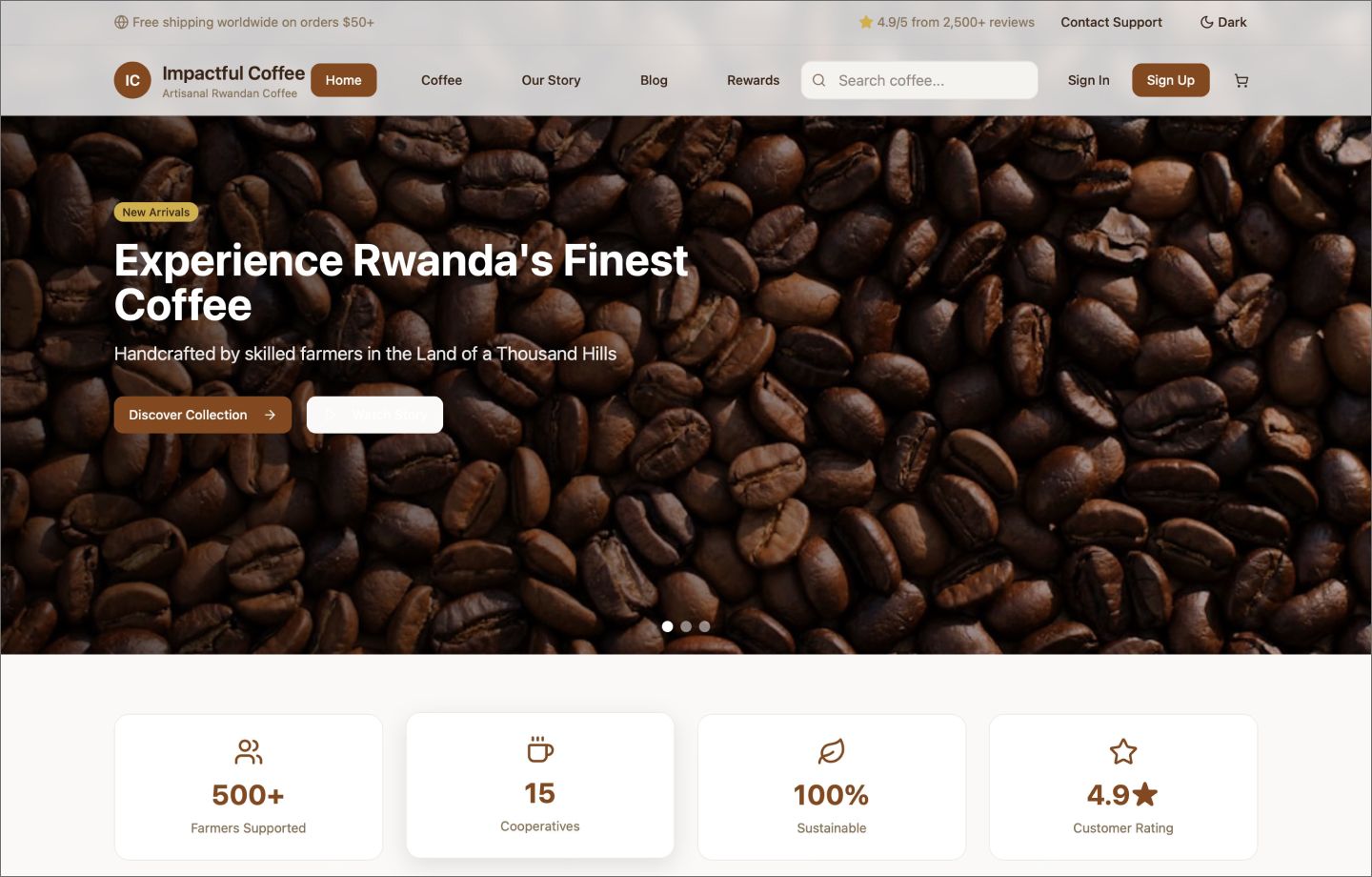 Screenshot of a coffee mobile app, made with Figma Make.