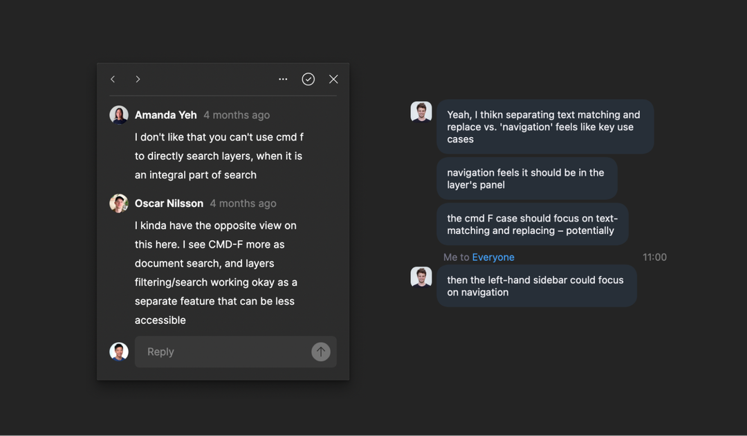 Screenshots of feedback