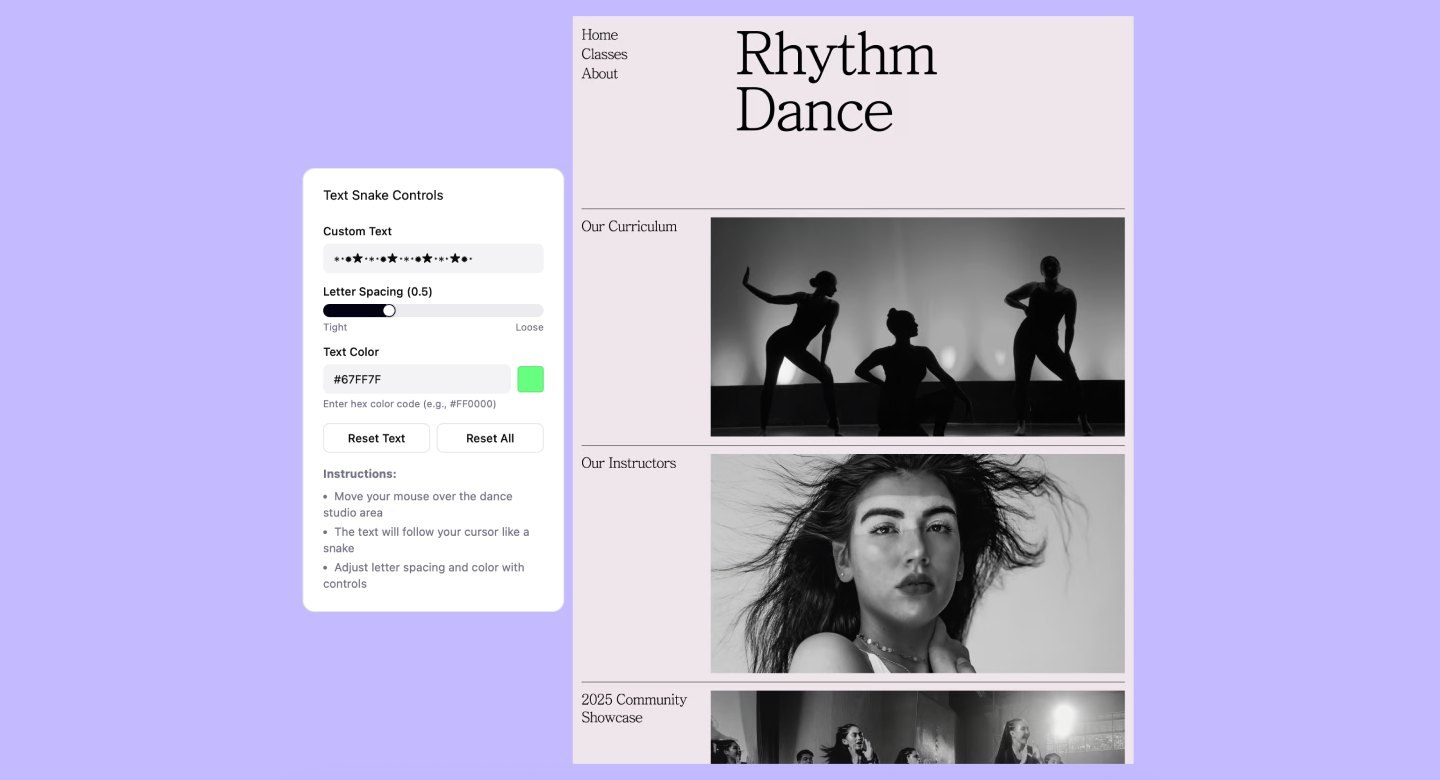 Screenshot showing a web page project on the Figma Make interface.