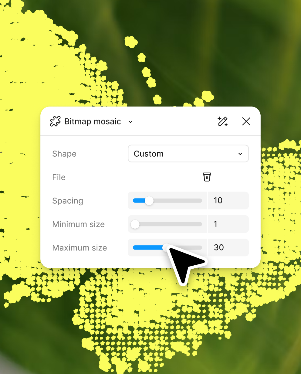 UI sur une mosaïque bitmap de papillon avec possibilité de modifier l'espacement et de définir des tailles minimum et maximum