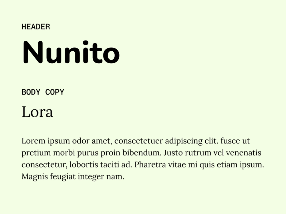 Example text showing Nunito and Lora as a font pairing