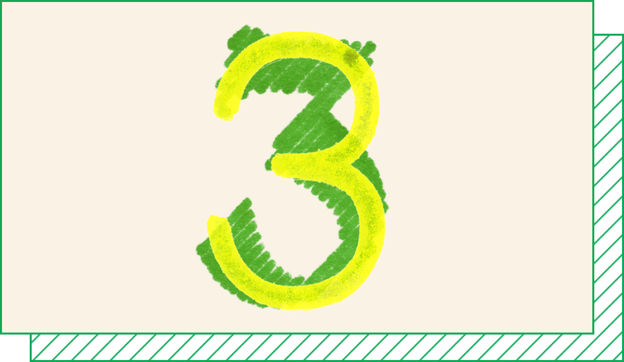 Bold yellow number three painted over a larger green number three.