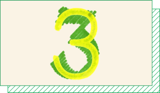 Bold yellow number three painted over a larger green number three.