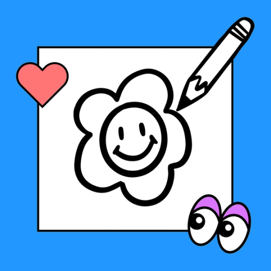 pencil drawing a flower doodle with a smiley face