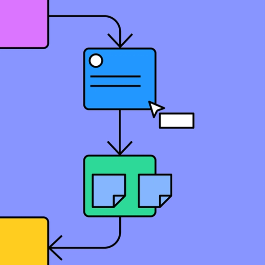 FigJam's collaborative tools on a square diagram connected with arrows