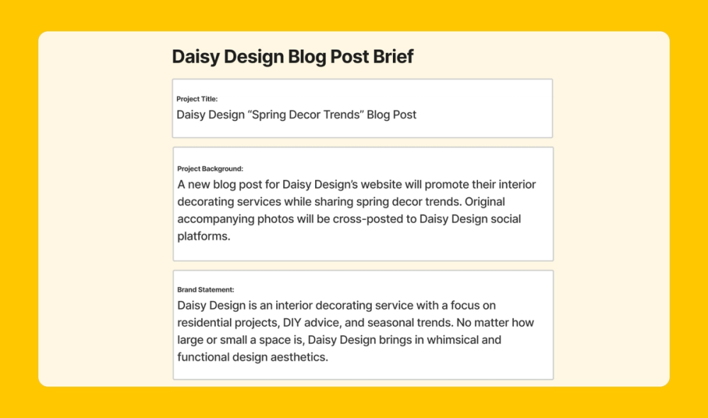 A creative brief for a new blog post.