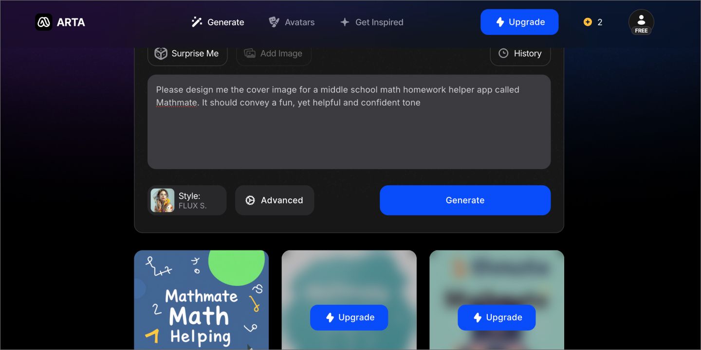 Screenshot of Midjourney, ideating images for a math homework app