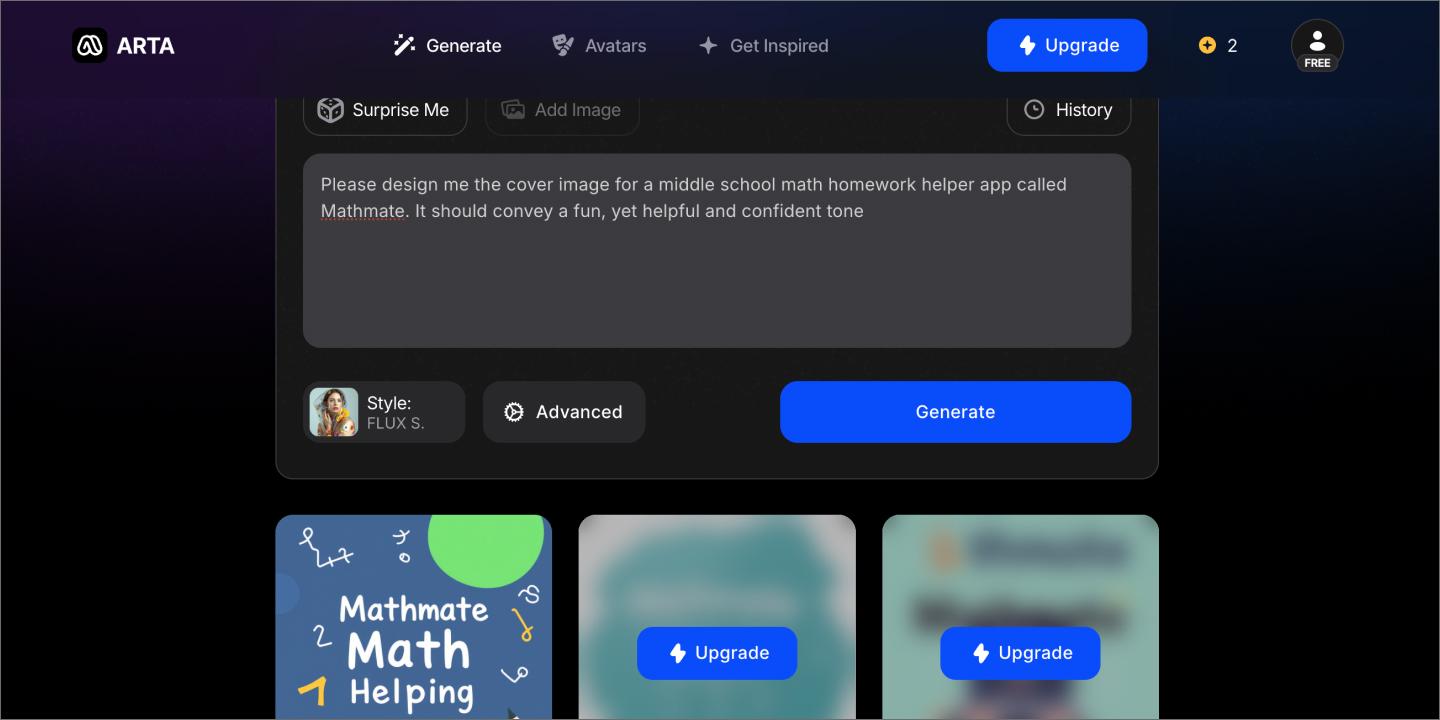 Screenshot of Midjourney, ideating images for a math homework app