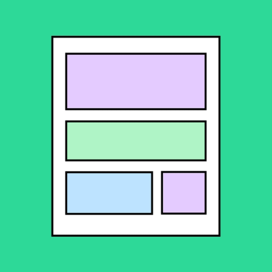 blank newsletter overlayed with purple, blue and green boxes