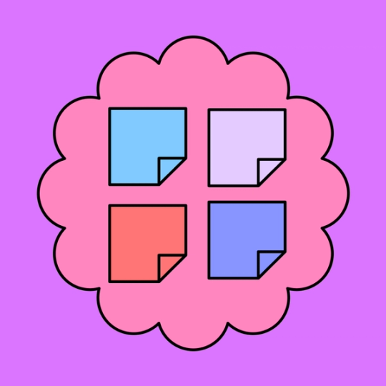 rosafarbene Wolke mit vier Notizen im Inneren