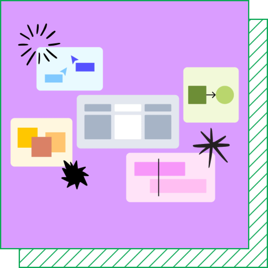 An illustration of abstracted UX elements on a lavender background