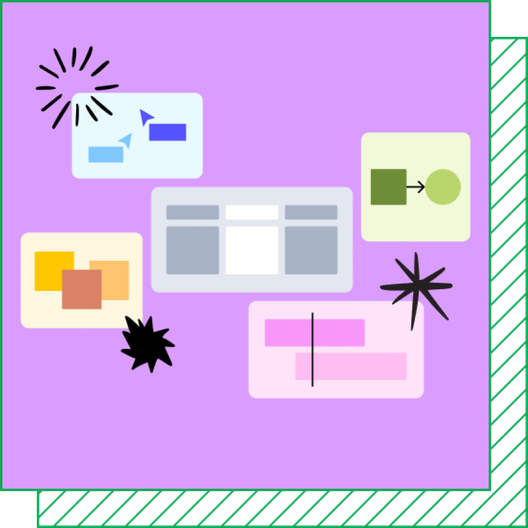 An illustration of abstracted UX elements on a lavender background
