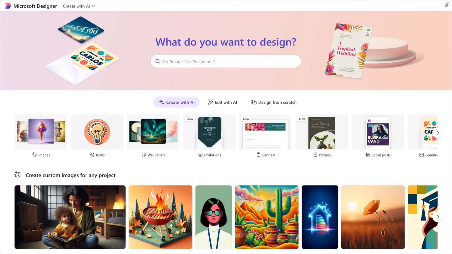 Microsoft Designer AI design tool website