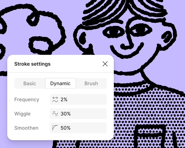 an illustration of a person with stroke settings overlay