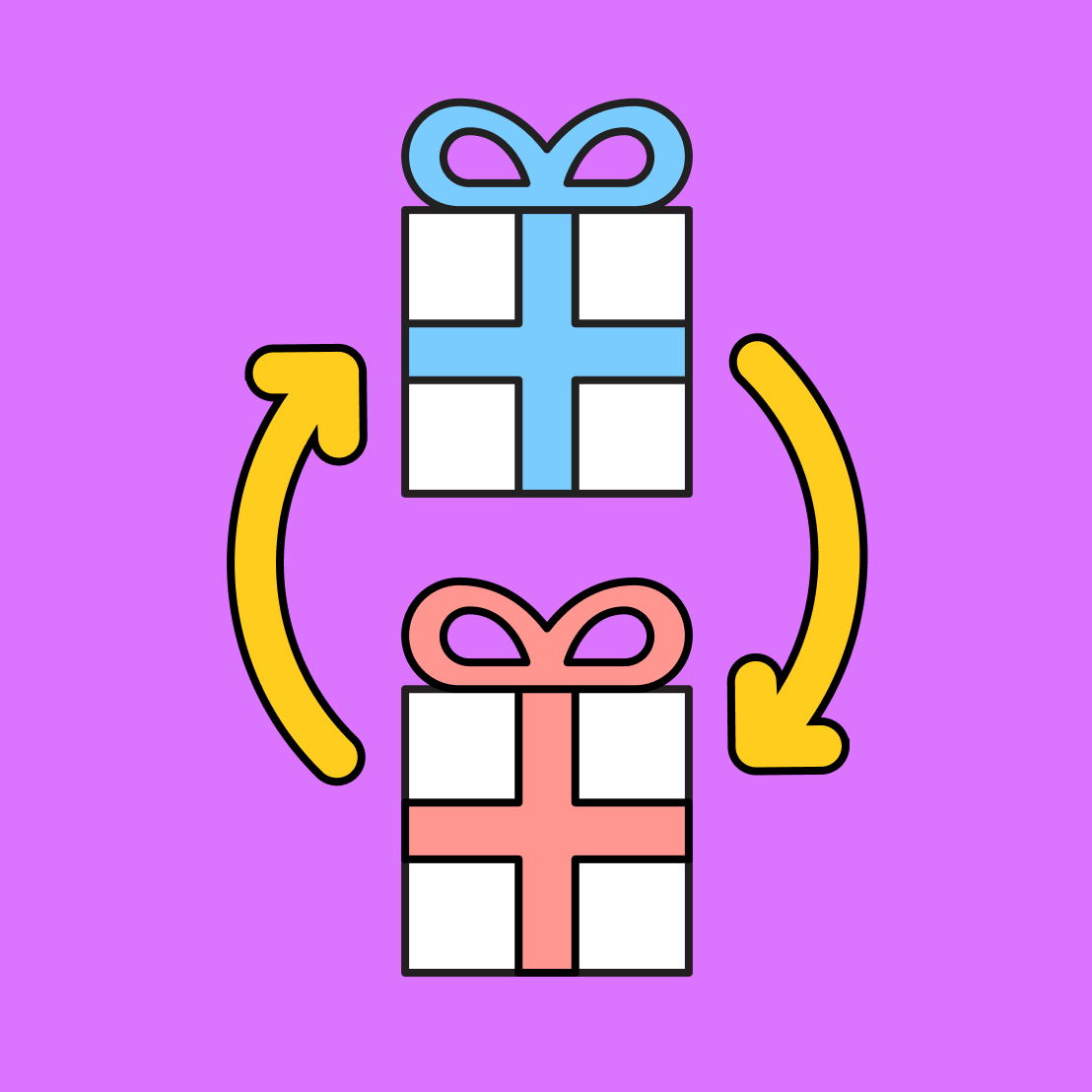 two gifts with arrows indicating a swap