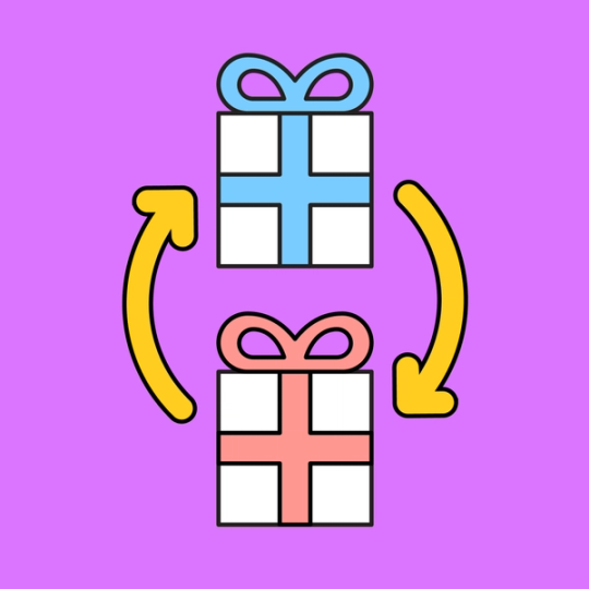 two gifts with arrows indicating a swap
