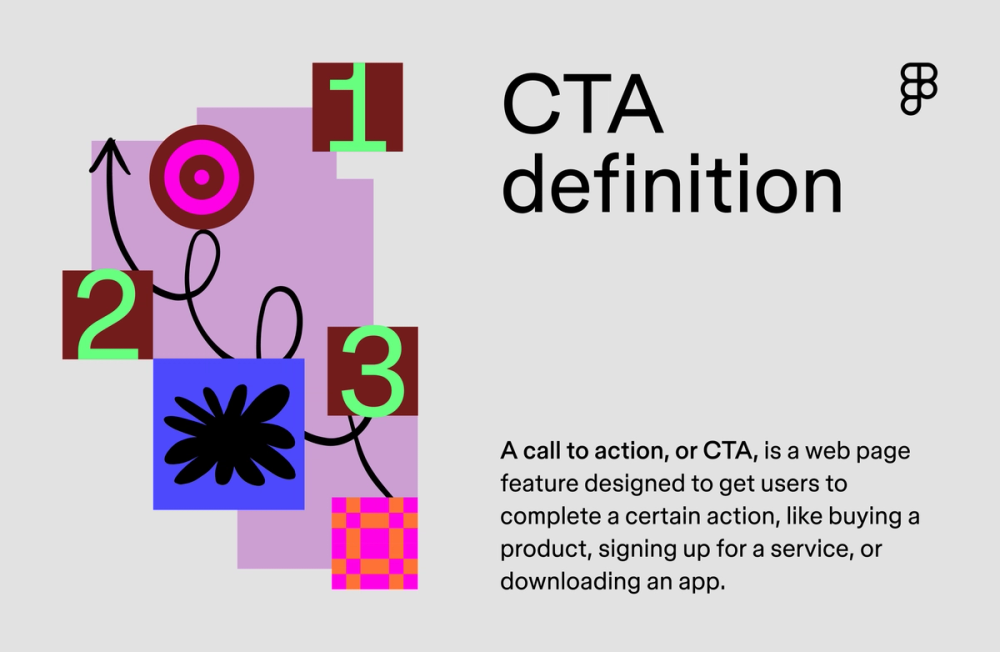 Abstract illustration with 1, 2, 3, and a definition of a CTA.