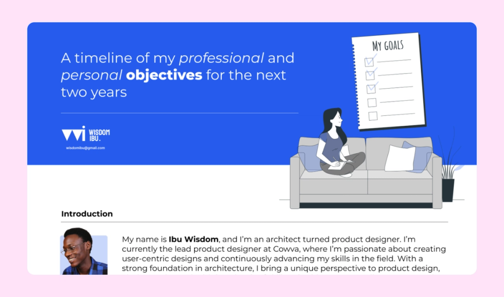 An infographic to help the designer set personal and professional goals