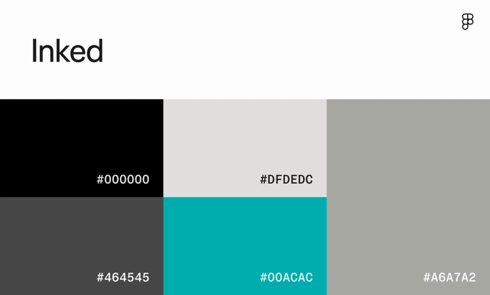 Grayscale color scheme with vibrant teal accent.