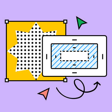 Eine grafische Darstellung einer ausgewählten Form und eines CSS-Box-Modells auf violettem Hintergrund