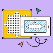 A graphic representation of a selected shape and a CSS box model on a purple background.