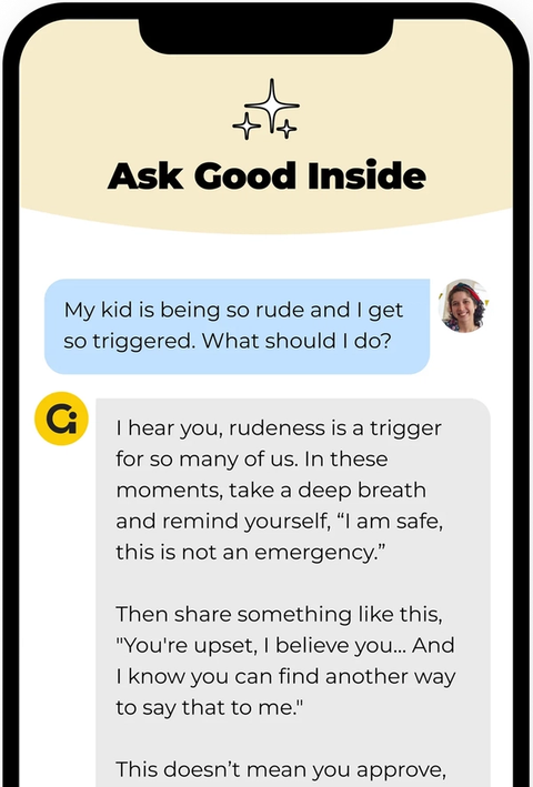 Chat with parenting advice on handling a child’s rudeness calmly.