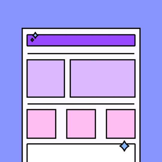 sheet of paper with pink and purple boxes in a layout