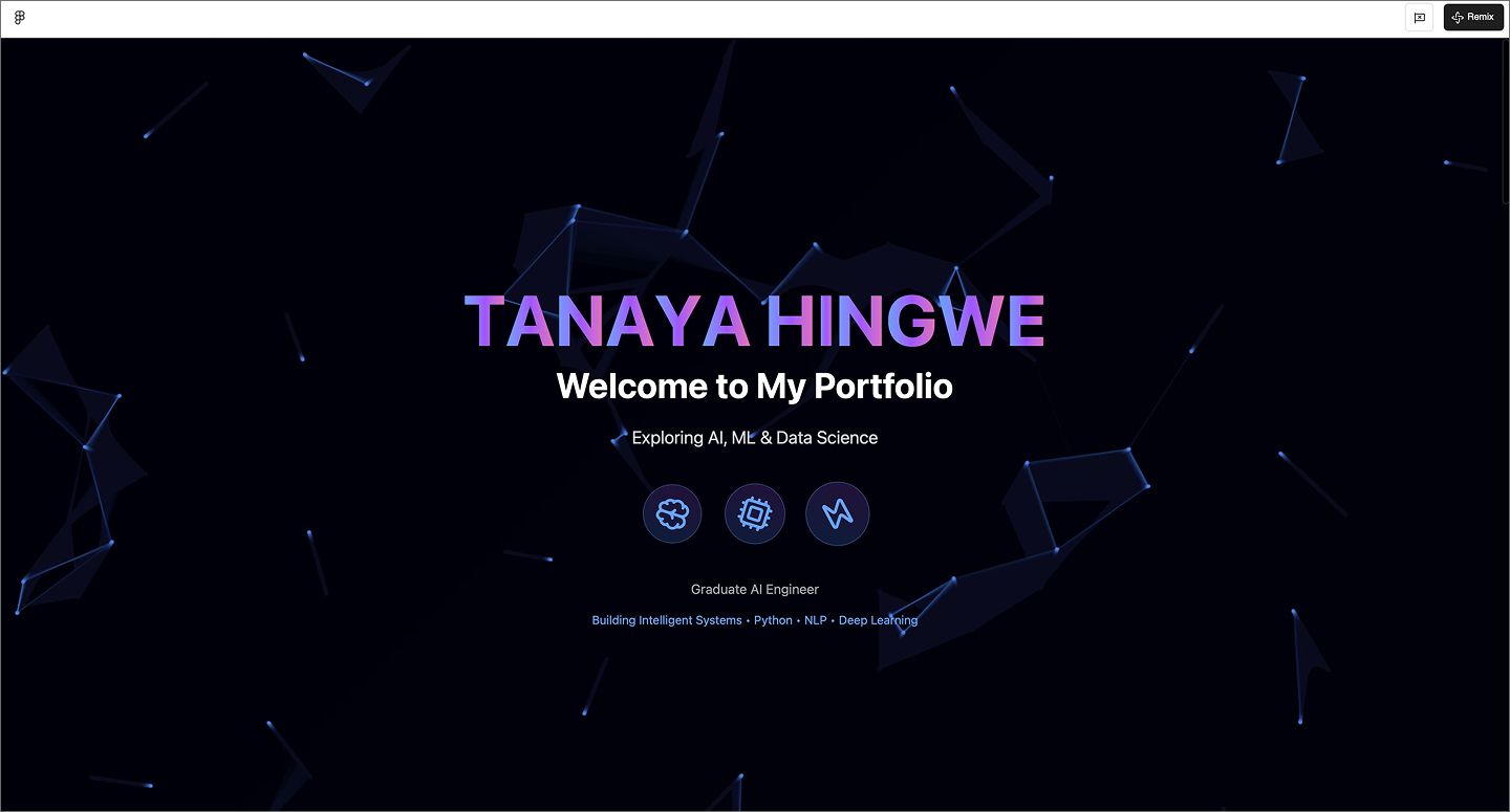 Screenshot of the AI engineer portfolio website created using Figma Make.