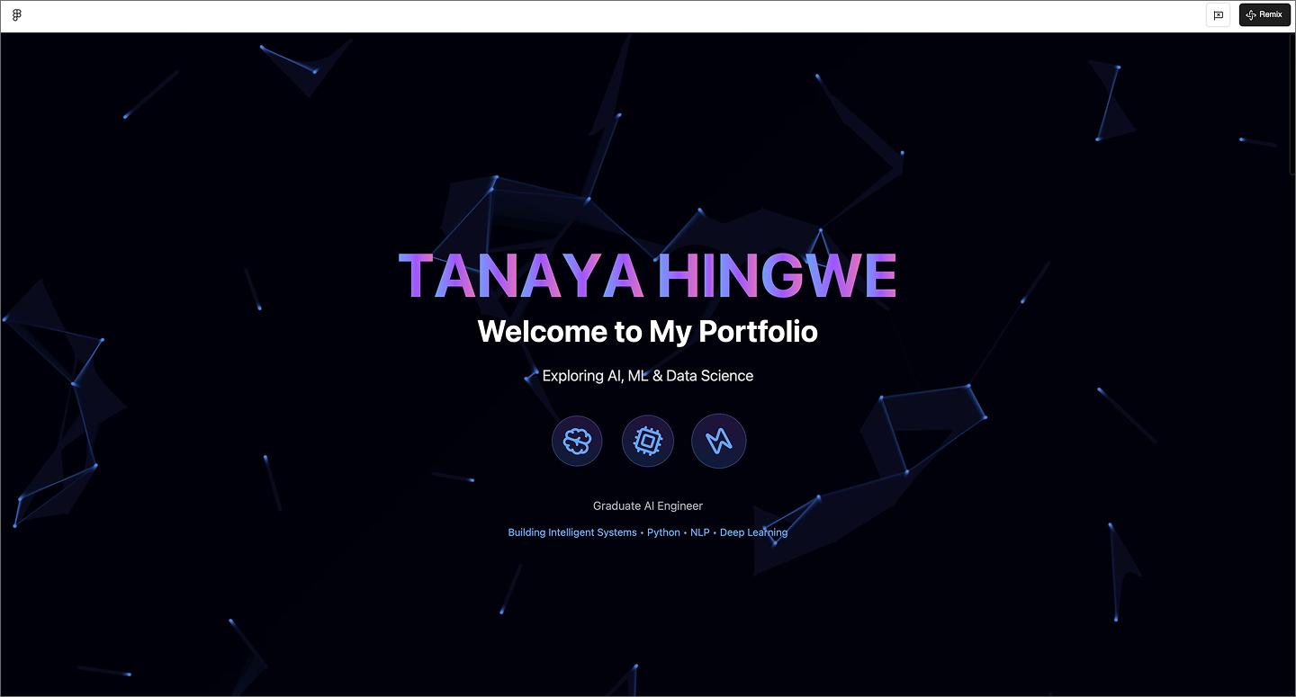 Screenshot of the AI engineer portfolio website created using Figma Make.