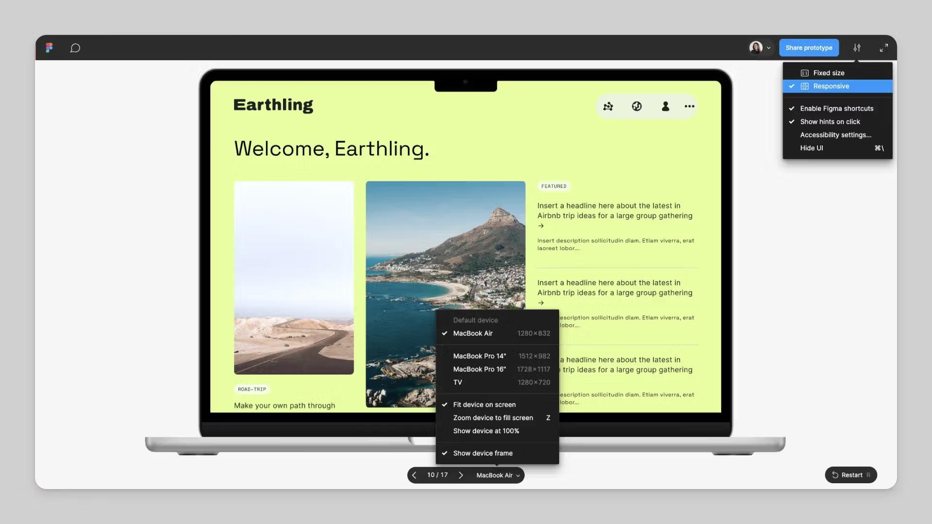 Screenshot of Figma's responsive protyping feature
